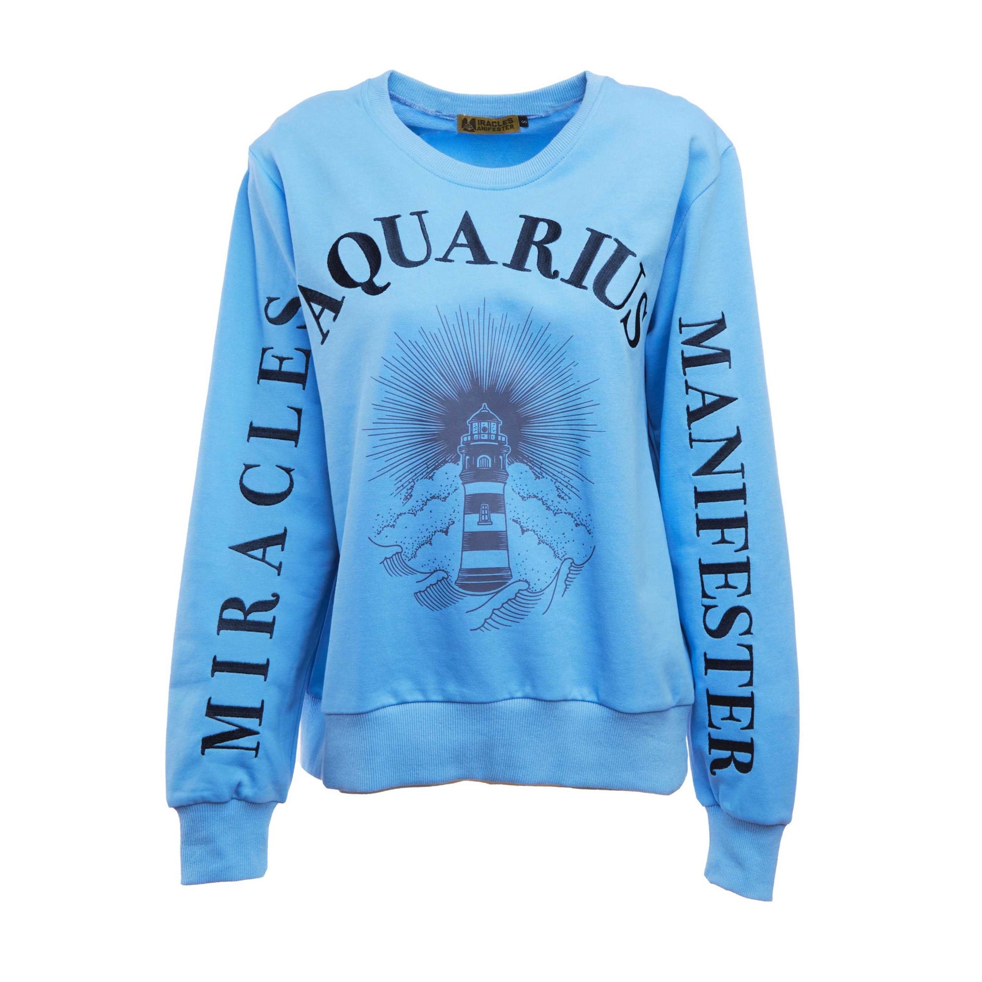 Embroidered Aquarius Zodiac Sign Sweatshirt - Blue
