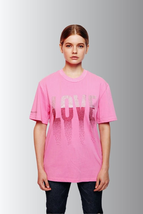 LOVE Rhinestoned T-Shirt - Pink