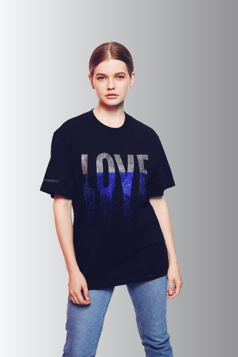 LOVE Rhinestoned T-Shirt - Black