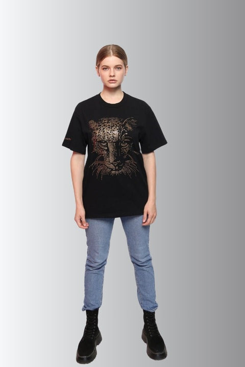 Tiger - Lucky Fengshui Rhinestoned T-Shirt - Black