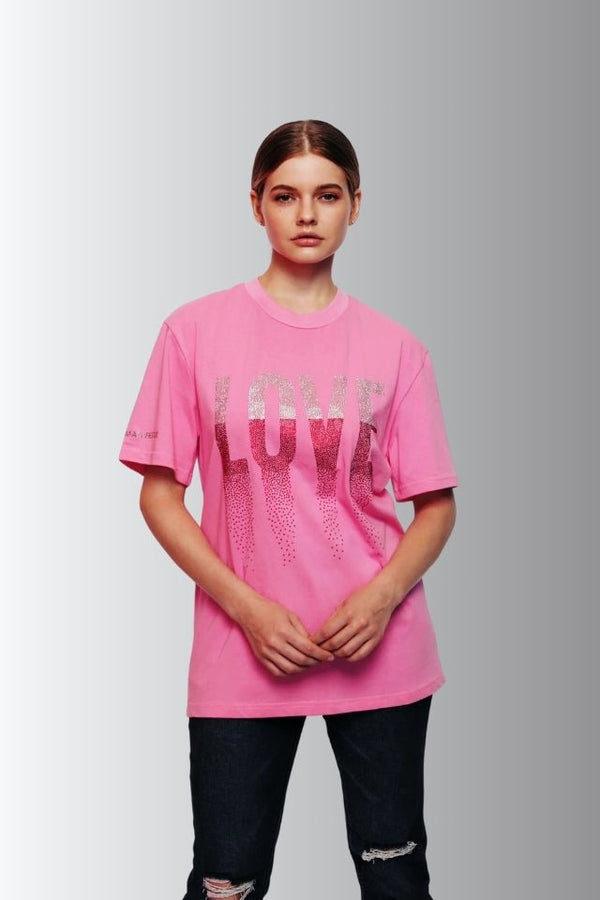 Womens Rhinestone love T-Shirt Pink - Miracles Manifester