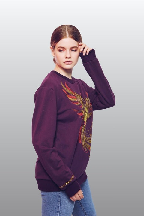 Phoenix - Lucky Feng Shui Rhinestoned Sweatshirt - Purple