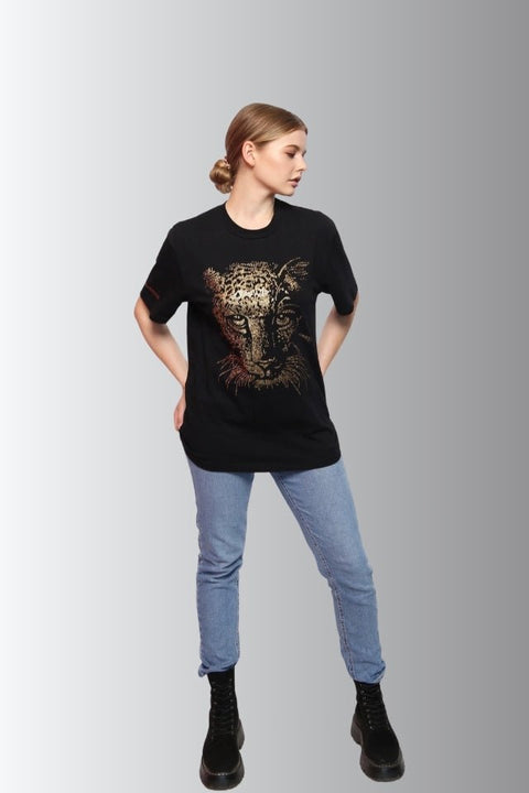 Tiger - Lucky Fengshui Rhinestoned T-Shirt - Black