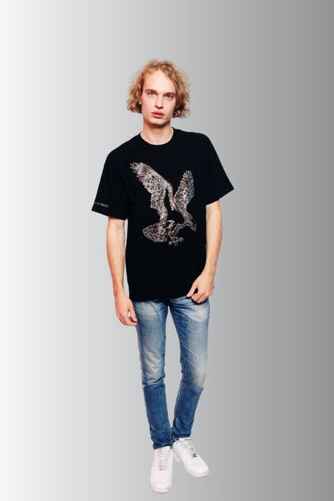 Eagle - Lucky Fengshui Rhinestoned T-Shirt - Black