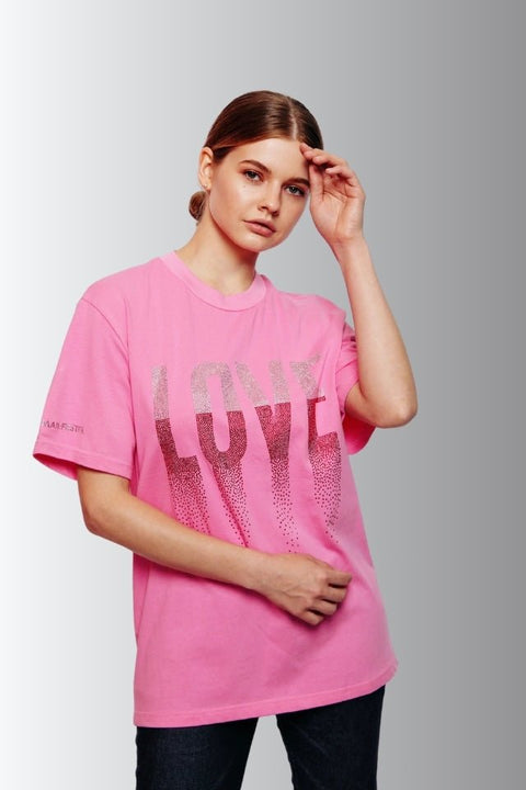 LOVE Rhinestoned T-Shirt - Pink