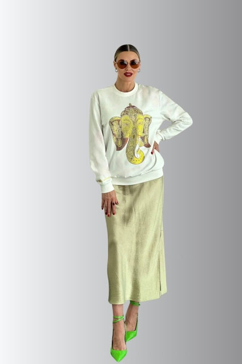 Ganesha for Success - Rhinestoned Sweatshirt - White