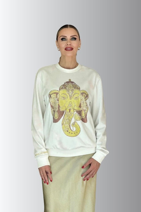 Ganesha for Success - Rhinestoned Sweatshirt - White