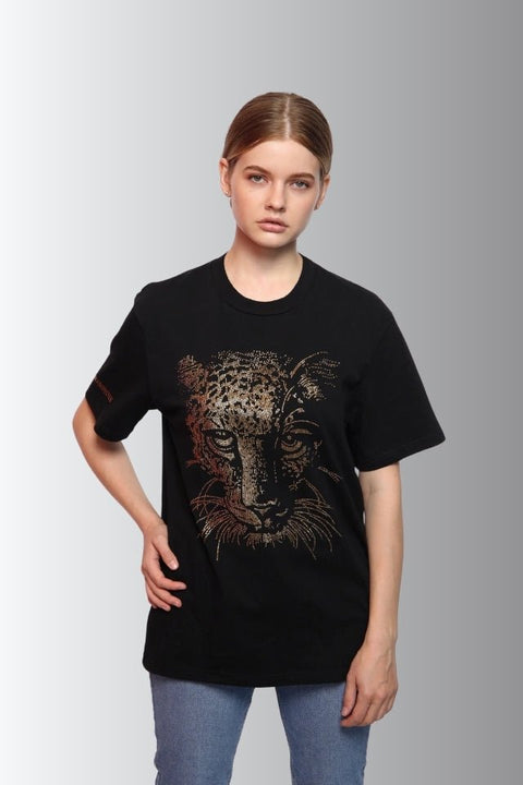 Tiger - Lucky Fengshui Rhinestoned T-Shirt - Black