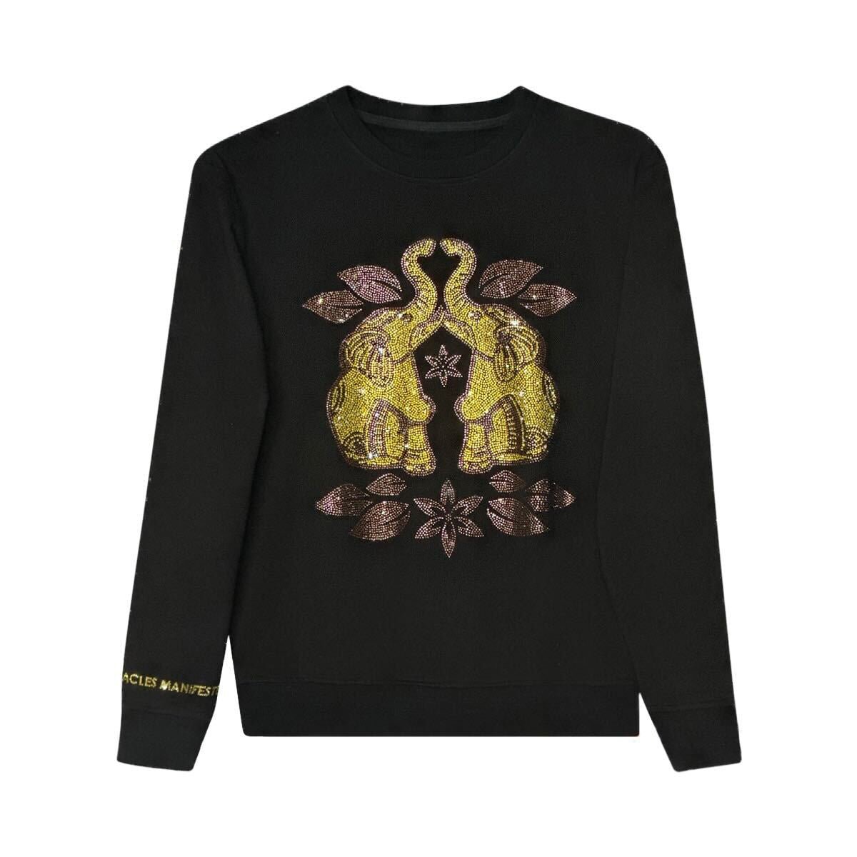 Elephants Love Symbol - Lucky Feng Shui Rhinestoned Sweatshirt - Black