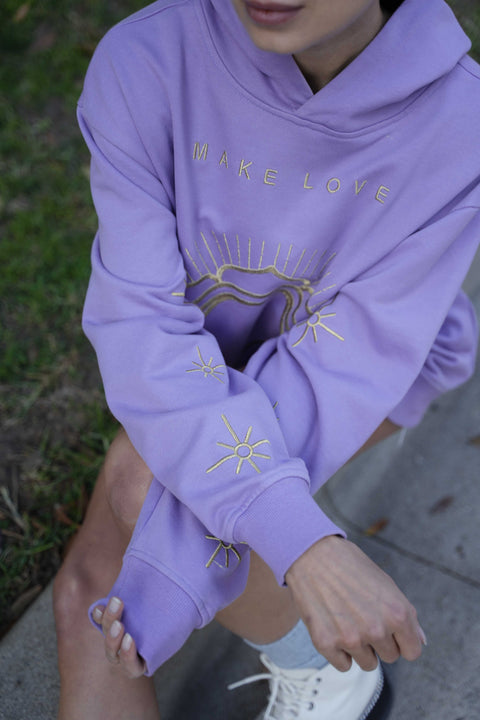 ‘Make Love’ Embroidered Affirmation Hoodie - Purple