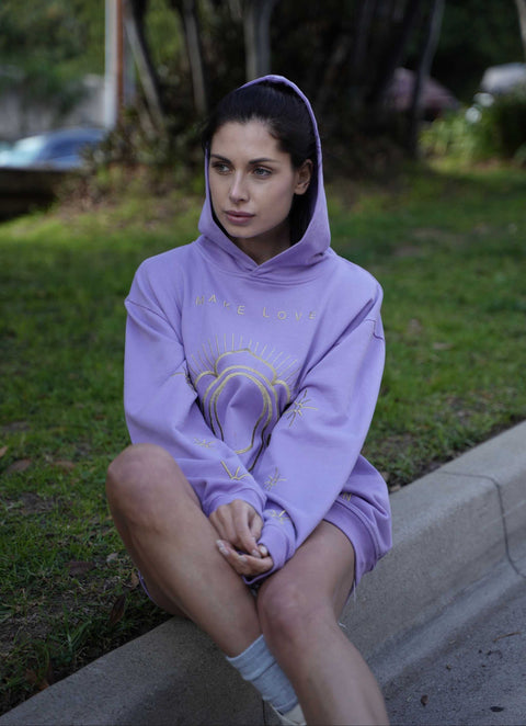 ‘Make Love’ Embroidered Affirmation Hoodie - Purple