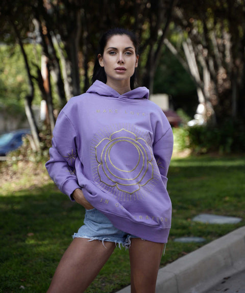 ‘Make Love’ Embroidered Affirmation Hoodie - Purple