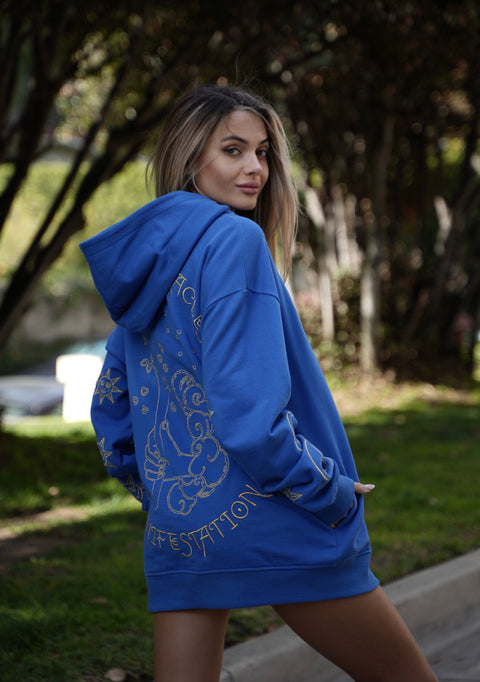 ‘Sexy Hoodies Generation’ Embroidered Affirmation Hoodie - Blue