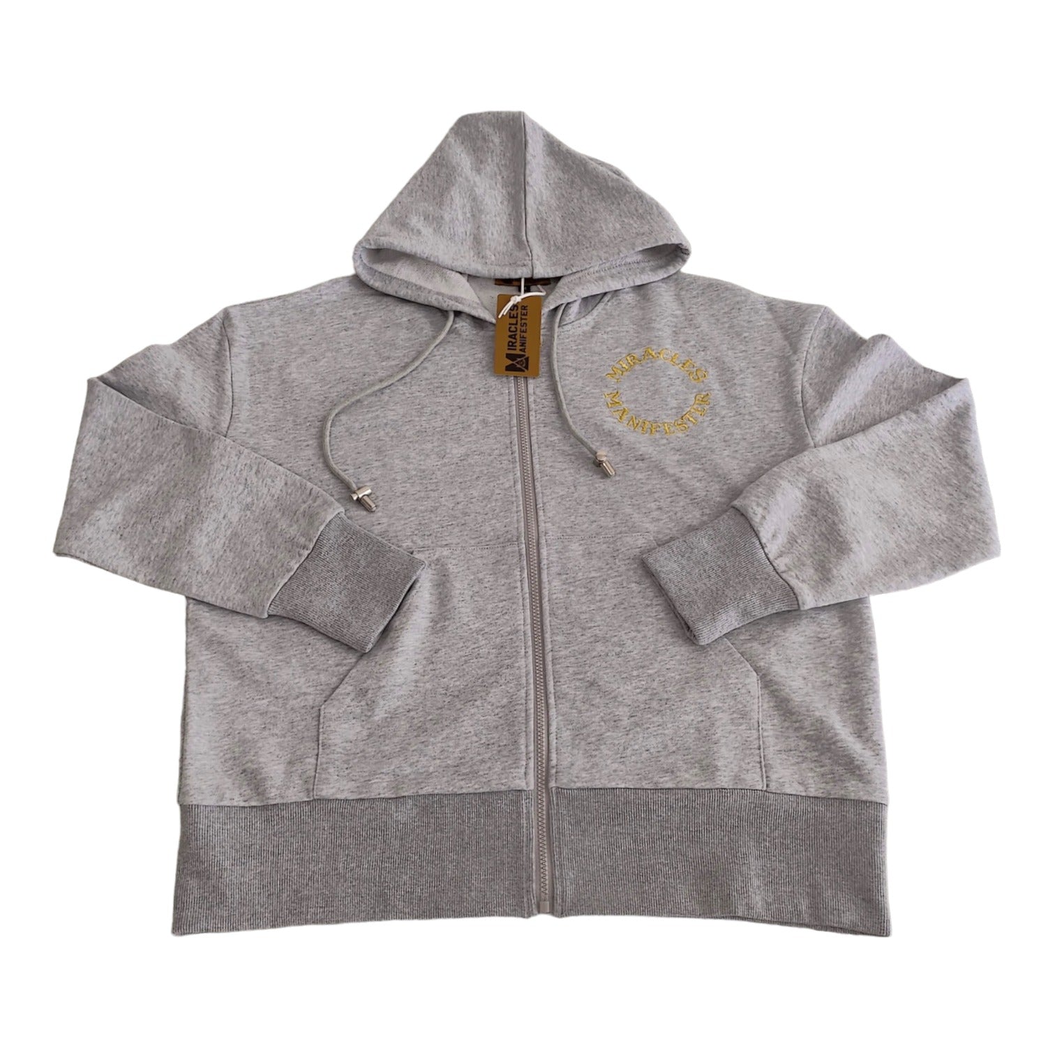 Miracles Manifester Embroidered Zip Hoodie - Light Grey