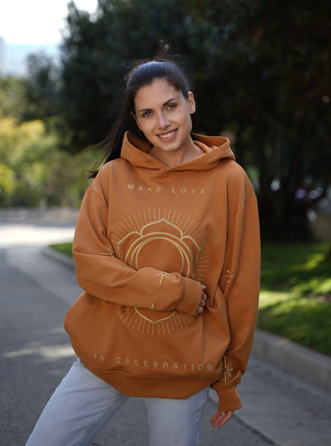 ‘Make Love’ Embroidered Affirmation Hoodie - Desert