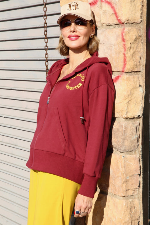  Burgundy Zip Hoodie