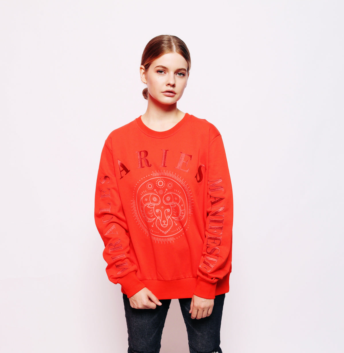 ◇EXPIRED GIRL◇ Aries Top ORANGE Aries Zodiac Sign Sweatshirt Women Red - Miracles Manifester