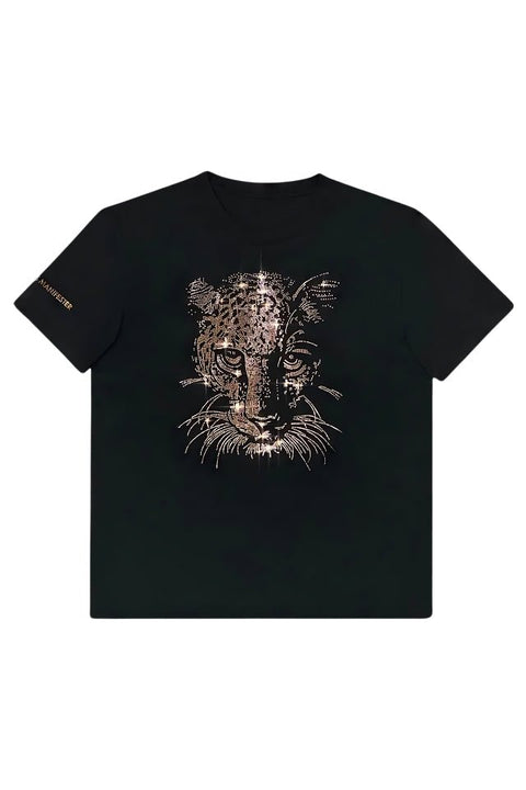 Tiger - Lucky Fengshui Rhinestoned T-Shirt - Black