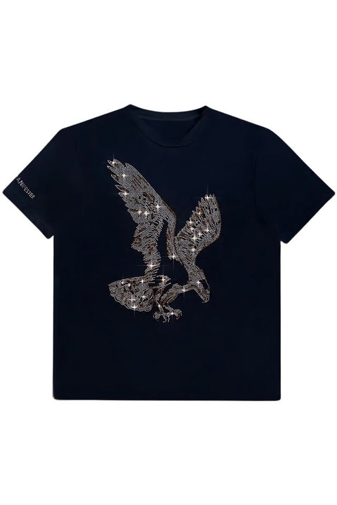 Eagle - Lucky Fengshui Rhinestoned T-Shirt - Black