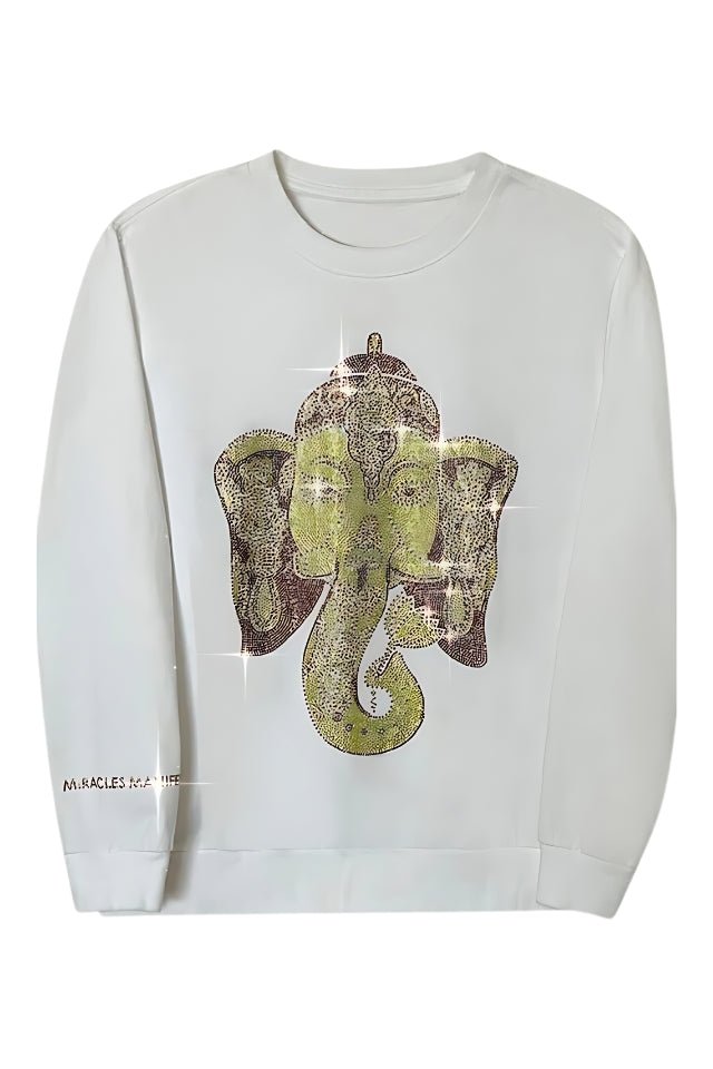 Ganesha for Success - Rhinestoned Sweatshirt - White