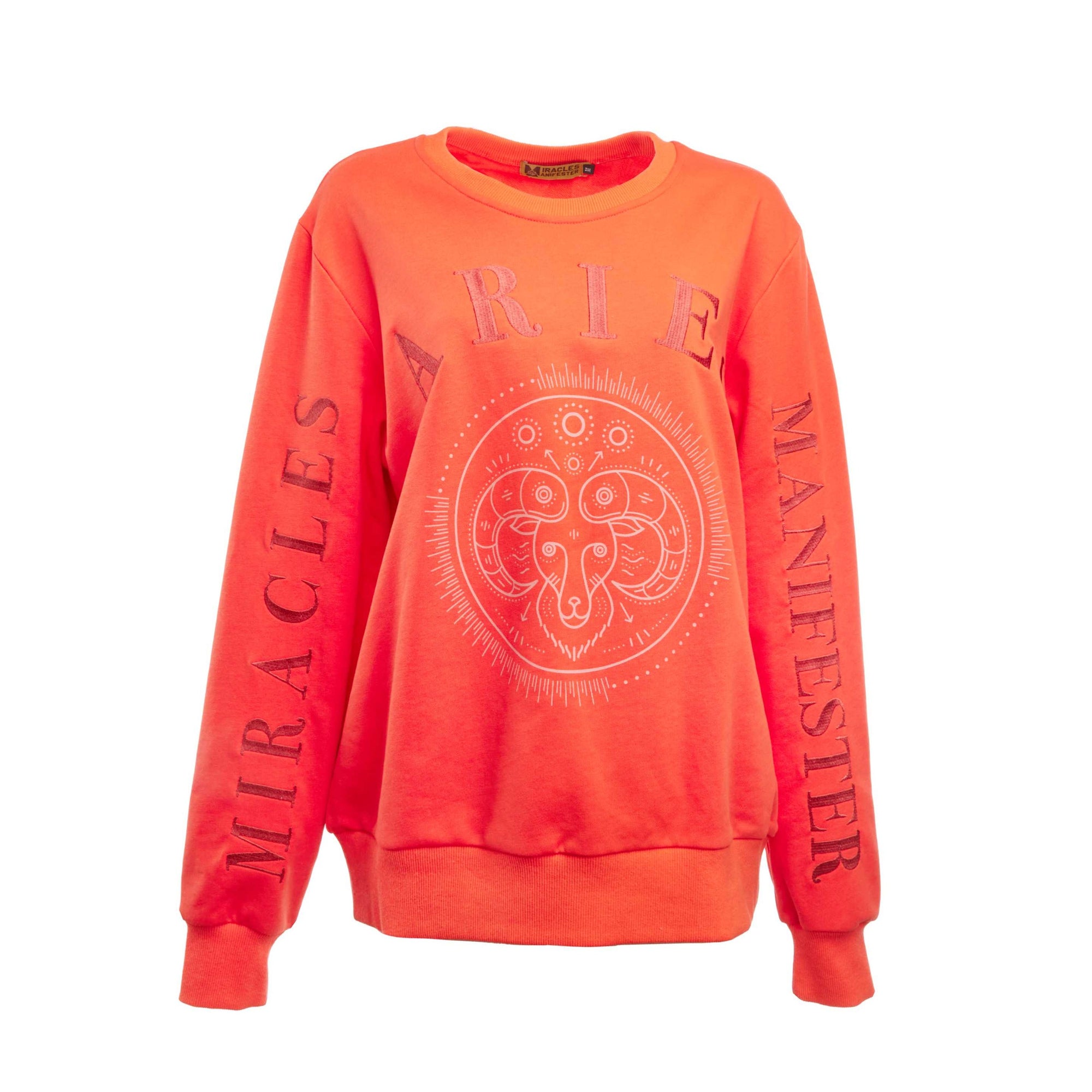 Embroidered Aries Zodiac Sign Sweatshirt - Red