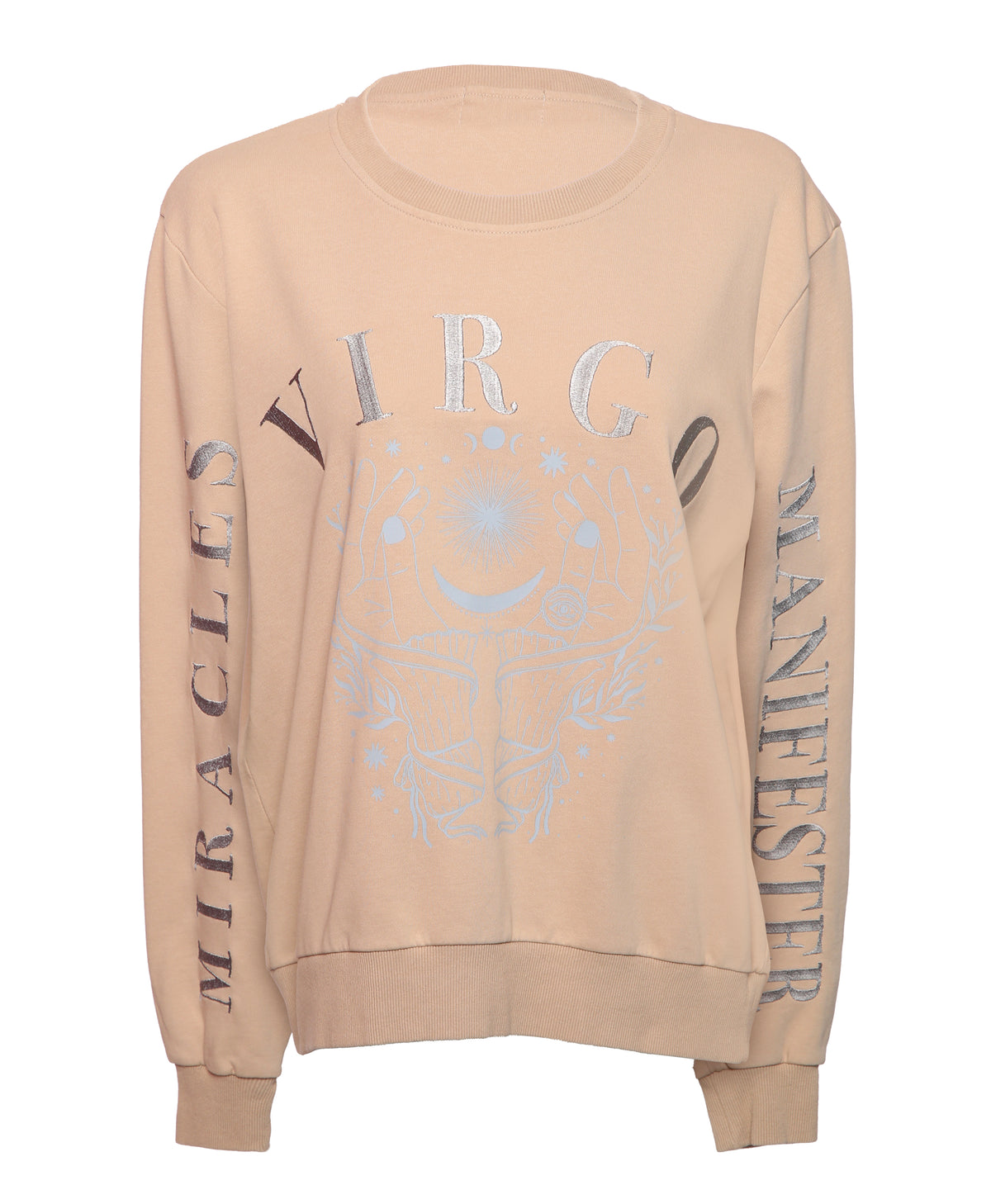 Embroidered Virgo Zodiac Sign Sweatshirt Beige Miracles Manifester