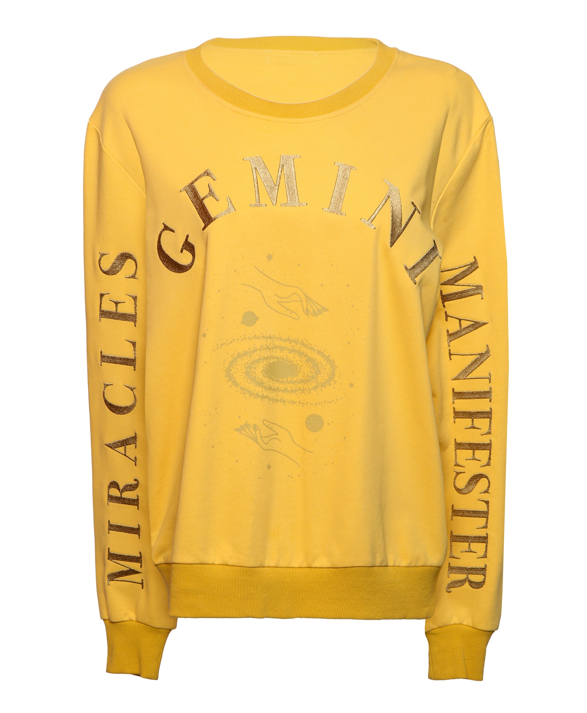 Embroidered Gemini Zodiac Sign Sweatshirt - Yellow