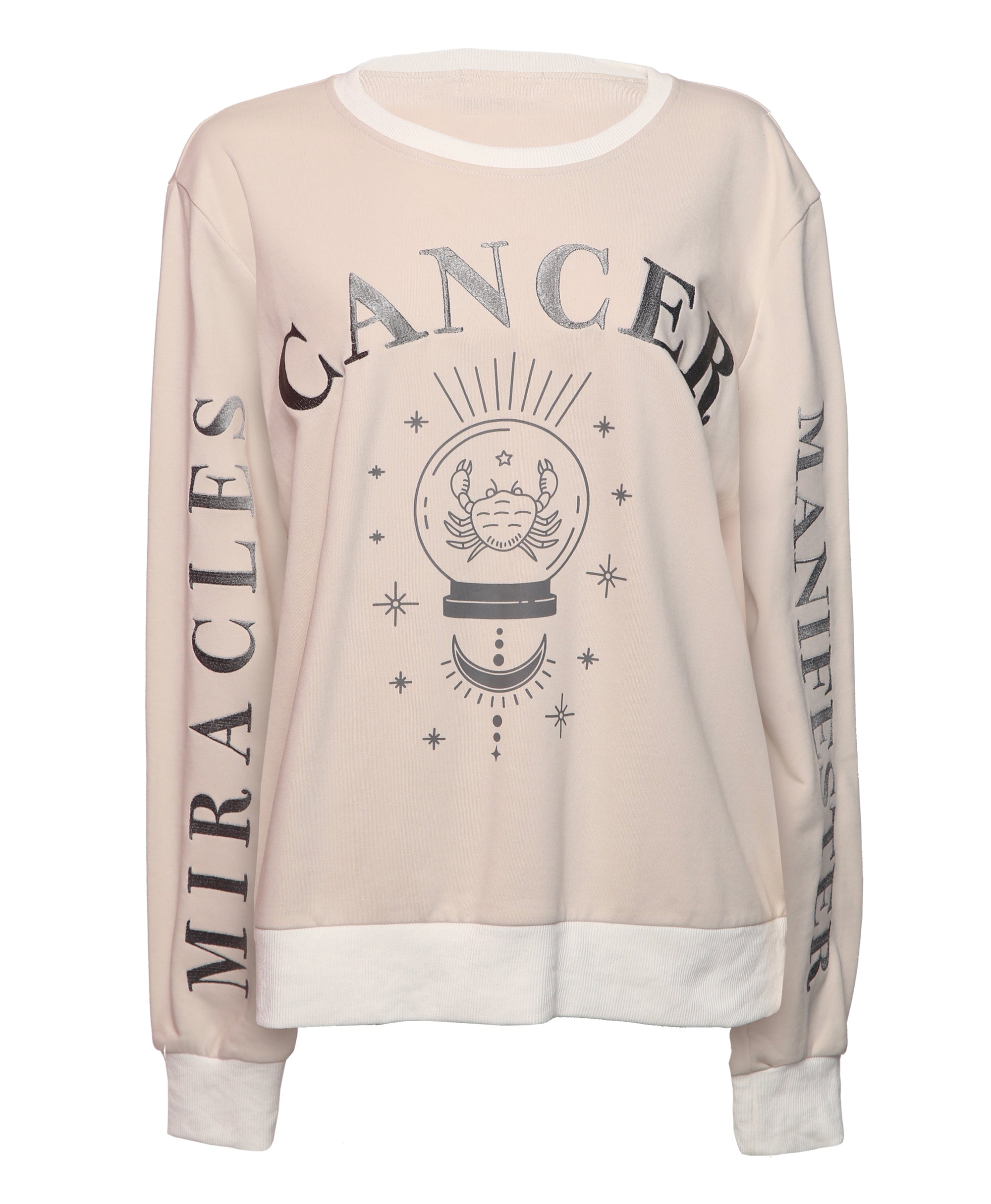 Embroidered Cancer Zodiac Sign Sweatshirt - Beige/White