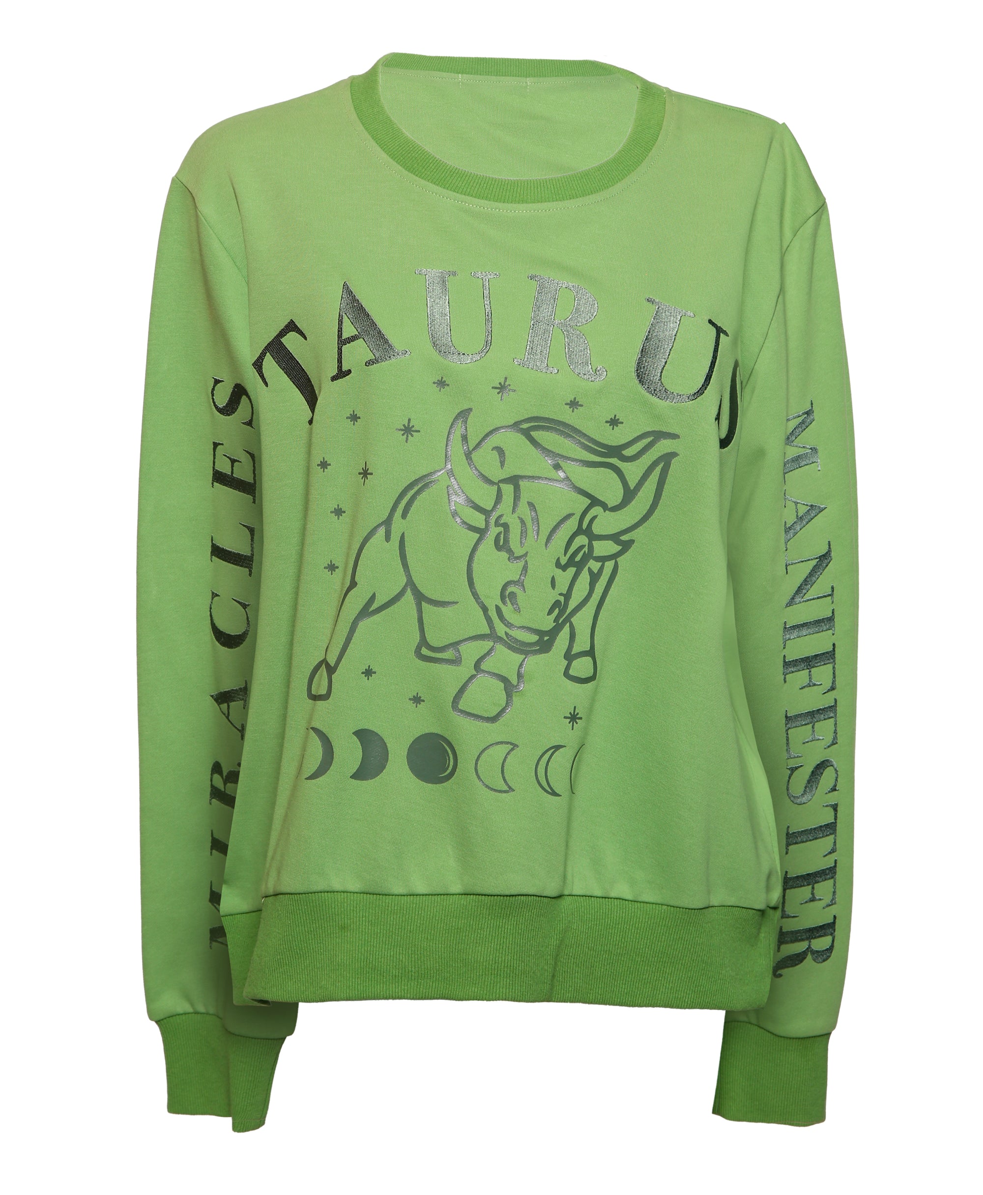 Embroidered Taurus Zodiac Sign Sweatshirt - Green