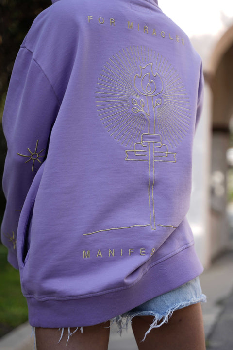 ‘Make Love’ Embroidered Affirmation Hoodie - Purple