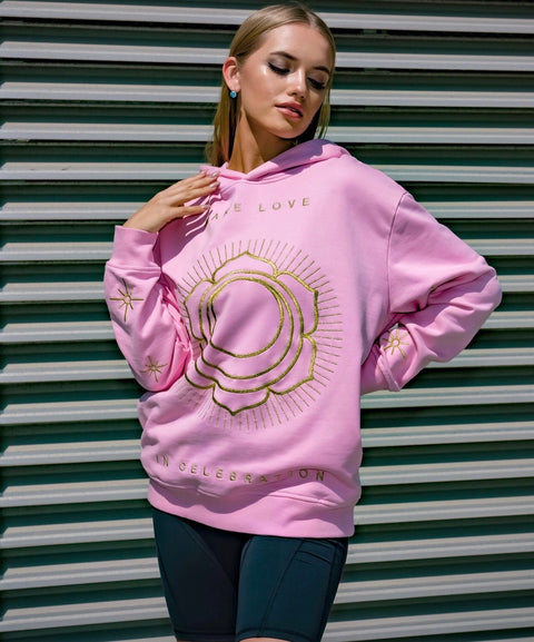 ‘Make Love’ Embroidered Affirmation Hoodie - Pink