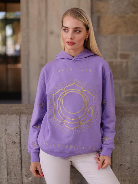 ‘Make Love’ Embroidered Affirmation Hoodie - Purple