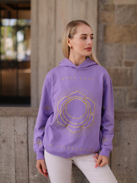 ‘Make Love’ Embroidered Affirmation Hoodie - Purple