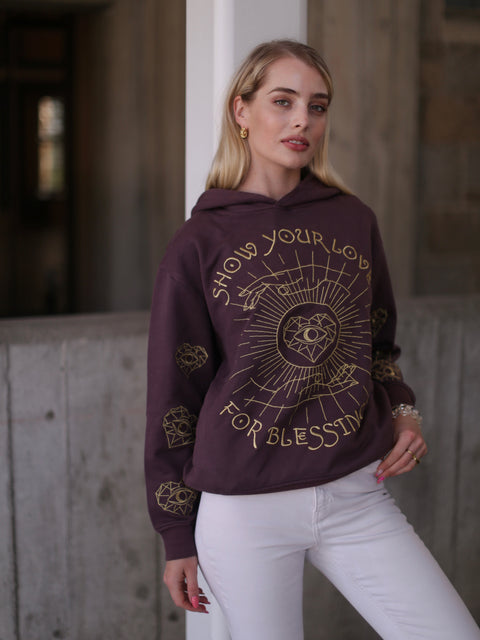 ‘Love For Blessings’ Embroidered Affirmation Hoodie - Brown