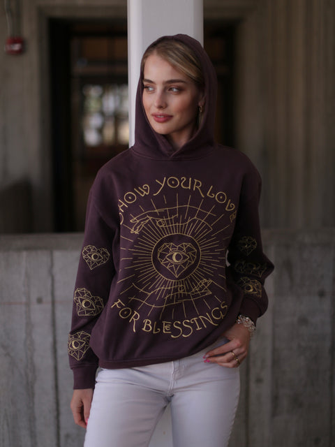 ‘Love For Blessings’ Embroidered Affirmation Hoodie - Brown