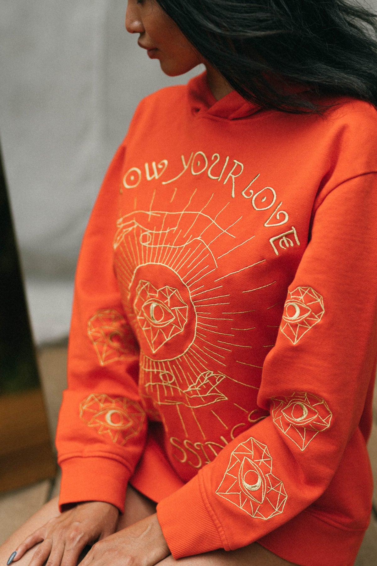 ‘Love For Blessings’ Embroidered Affirmation Hoodie - Orange