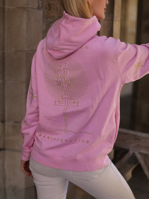 ‘Make Love’ Embroidered Affirmation Hoodie - Pink