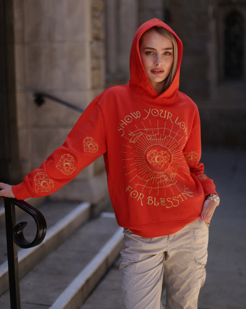 ‘Love For Blessings’ Embroidered Affirmation Hoodie - Orange