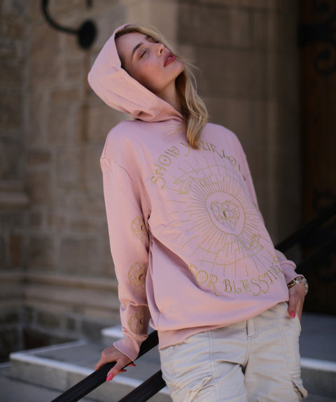 ‘Love For Blessings’ Embroidered Affirmation Hoodie - Pink