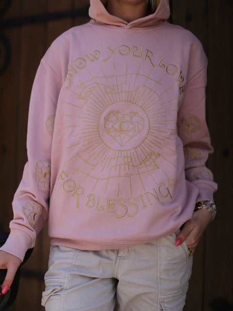 ‘Love For Blessings’ Embroidered Affirmation Hoodie - Pink