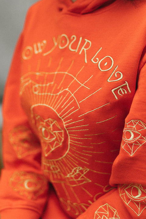 ‘Love For Blessings’ Embroidered Affirmation Hoodie - Orange