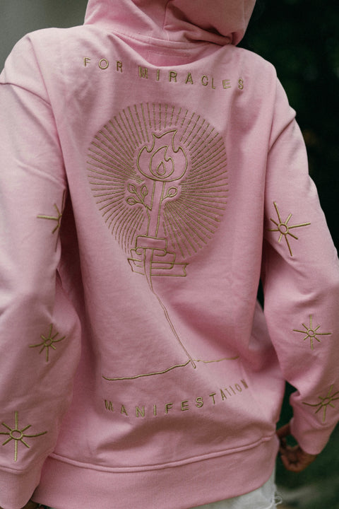 ‘Make Love’ Embroidered Affirmation Hoodie - Pink