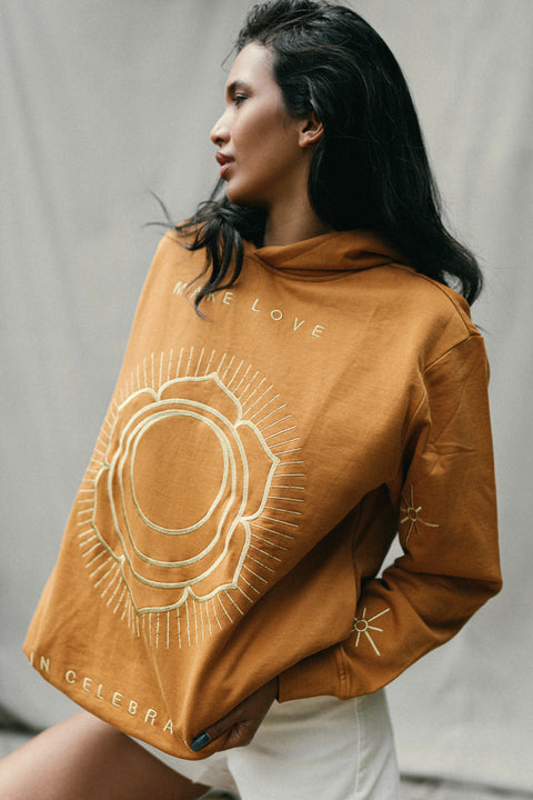 ‘Make Love’ Embroidered Affirmation Hoodie - Desert