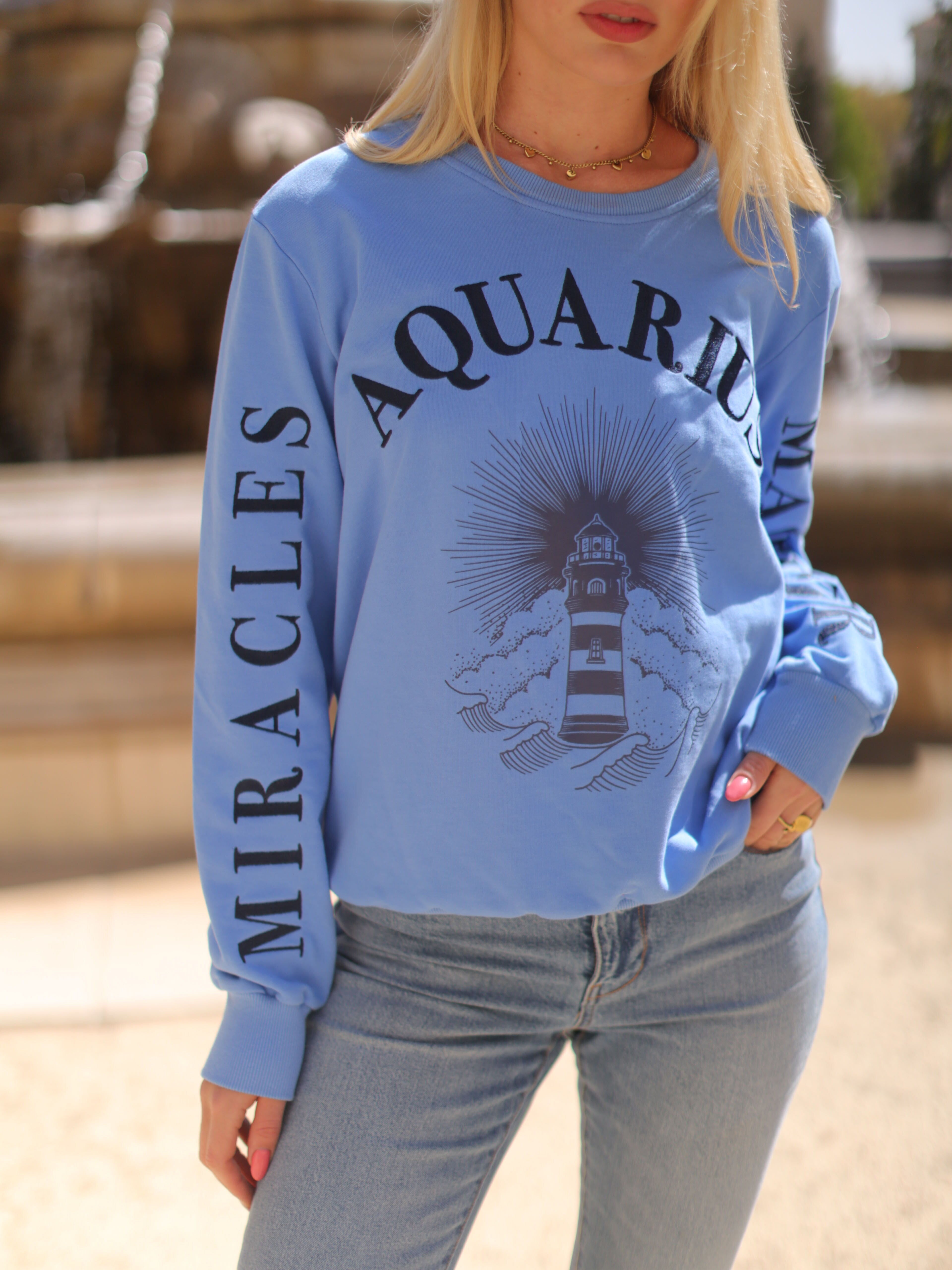 Aquarius Blue Sweatshirt Stylish Comfort by Miracles Manifester