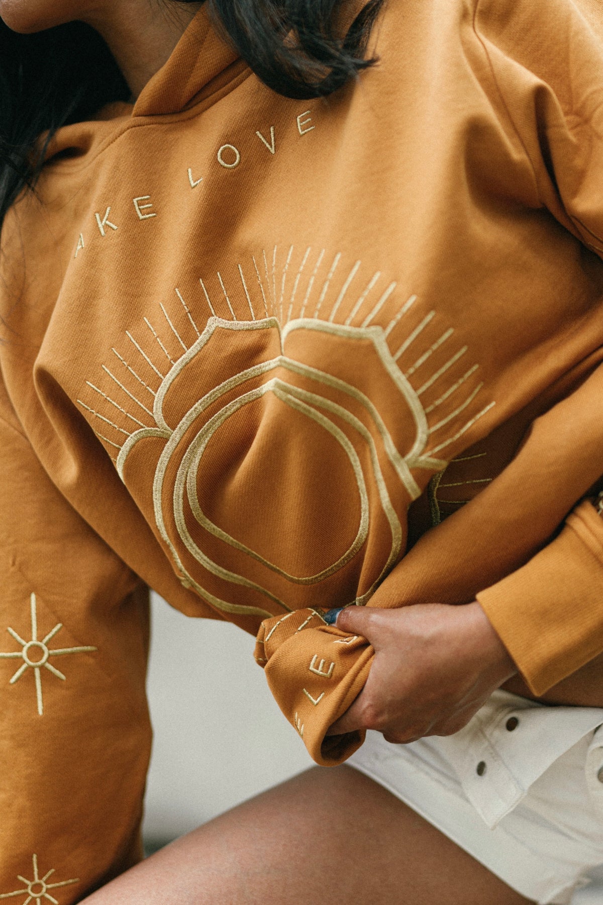 ‘Make Love’ Embroidered Affirmation Hoodie - Desert