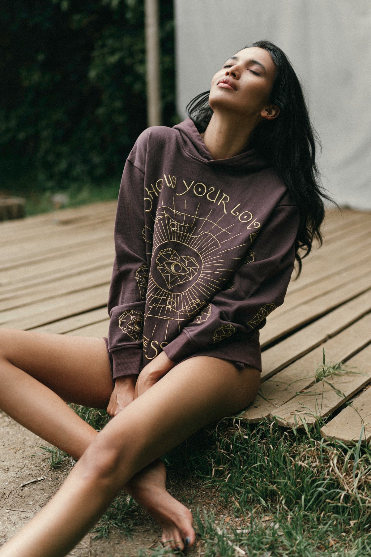 ‘Love For Blessings’ Embroidered Affirmation Hoodie - Brown