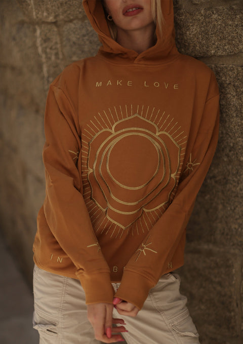 ‘Make Love’ Embroidered Affirmation Hoodie - Desert