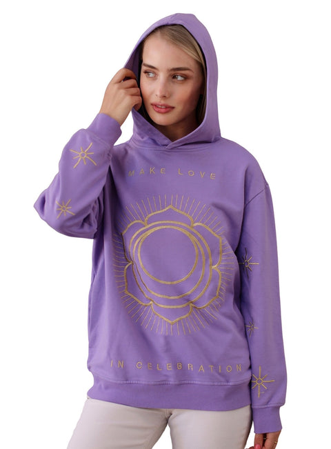 ‘Make Love’ Embroidered Affirmation Hoodie - Purple