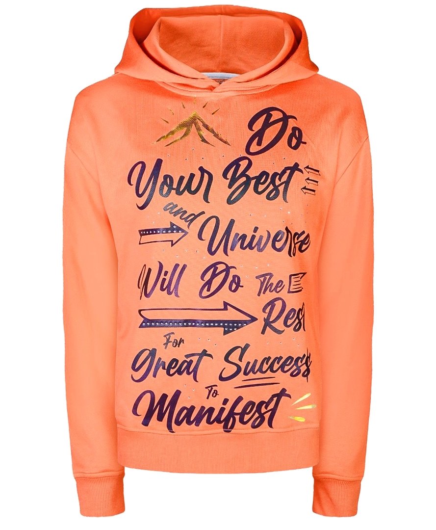 ‘Do Your Best’ Reflective & Rhinestone Affirmation Hoodie - Orange