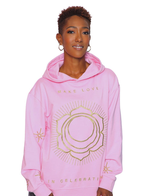 ‘Make Love’ Embroidered Affirmation Hoodie - Pink